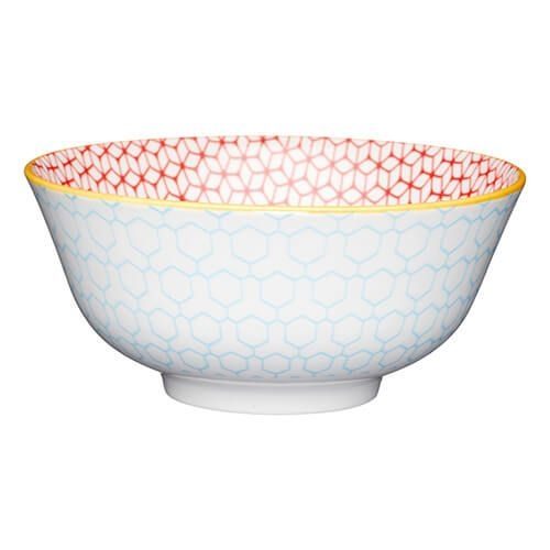 KITCHENCRAFT GLAZED STONEWARE BOWL GEOMETRIC BLUE