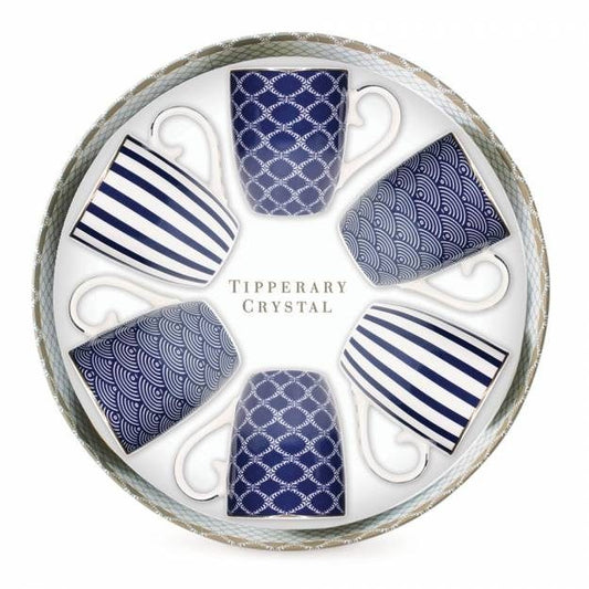 TIPPERARY S/6 MUGS BLUE STRIPE, NET & RAINBOW