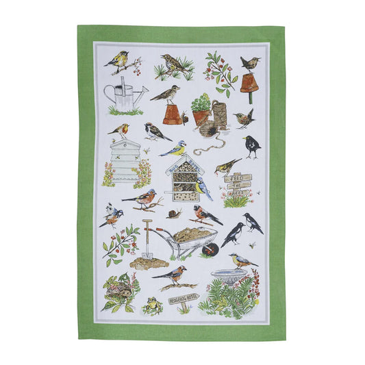 GARDEN BIRDS GREEN TEA TOWEL