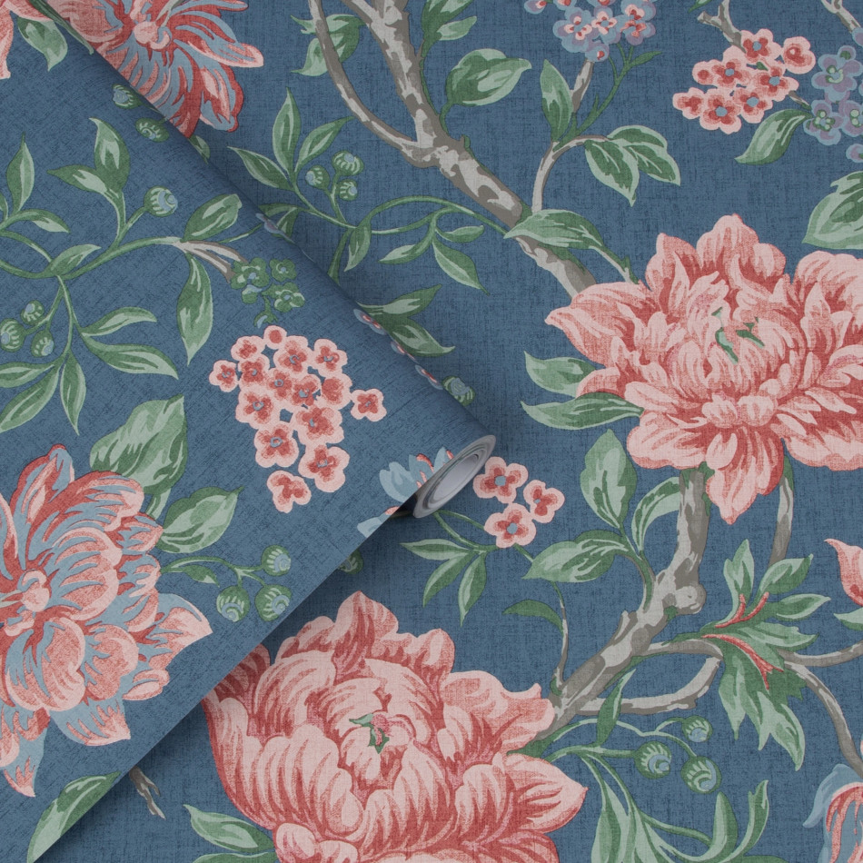 LAURA ASHLEY TAPESTRY FLORAL DARK SEASPRAY WALLPAPER