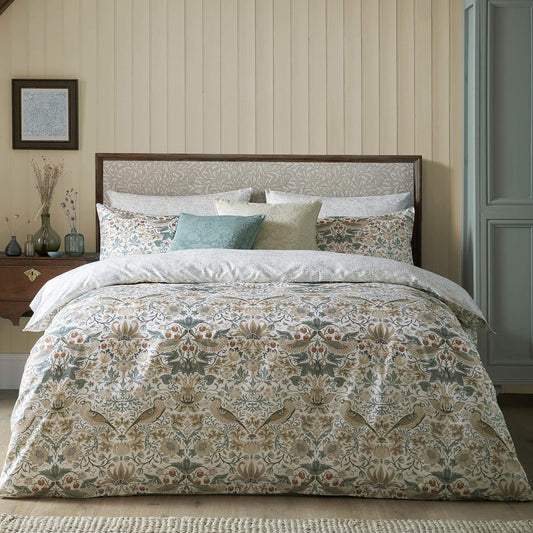 WILLIAM MORRIS AT HOME STRAWBERRY THIEF HESSIAN BEDDING SET (SINGLE, DOUBLE,KING,SUPERKING)