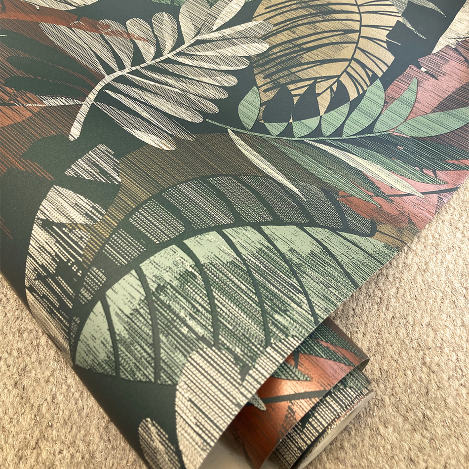 BELGRAVIA SARIKA LEAF GREEN & ORANGE WALLPAPER