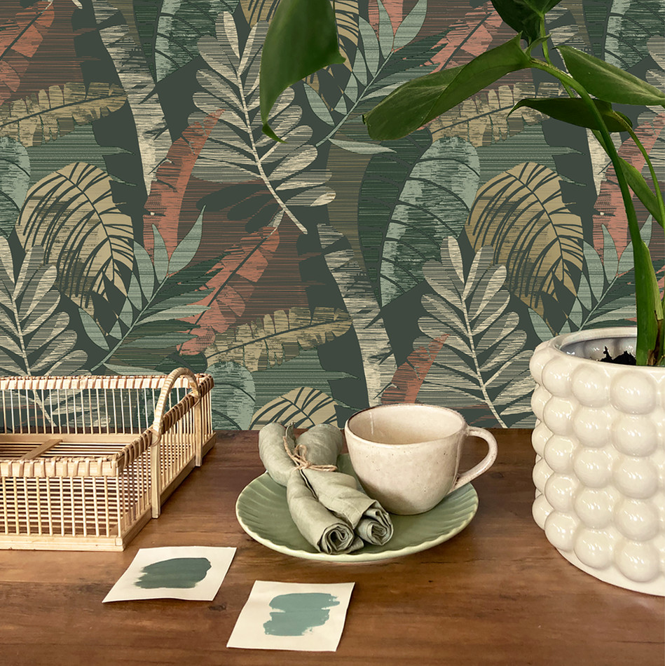 BELGRAVIA SARIKA LEAF GREEN & ORANGE WALLPAPER