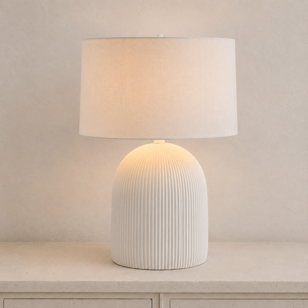CONCRETE LAMP WITH LINEN SHADE