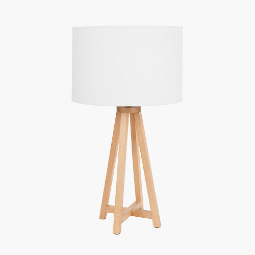 WHITBY NATURAL WOOD TAPERED 4 POST TABLE LAMP BASE WITH WHITE LINEN LAMPSHADE