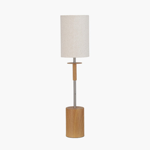 BONHAM NATURAL WOOD VENEER AND SILVER METAL TABLE LAMP