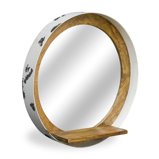 RECYCLED DRUM ROUND MIRROR WITH SHELF