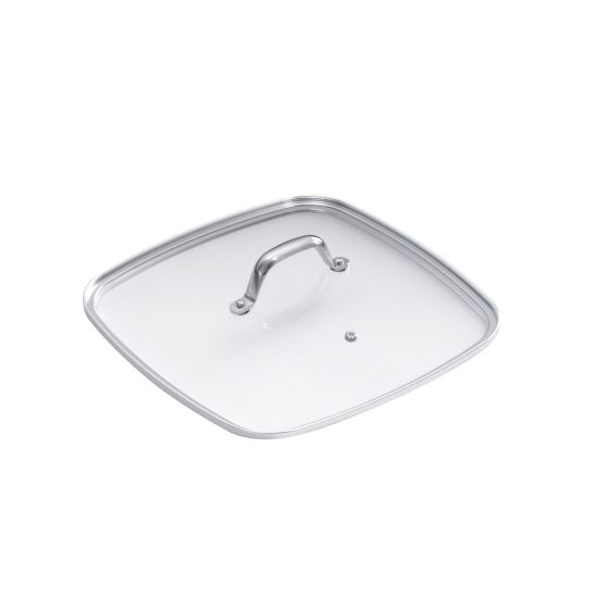 GLASS LID WITH STAINLESS STEEL HANDLE 27*27CM (SLEEVE)
