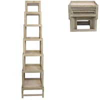 NATURAL WOOD SQ STACKING TABLE S/7