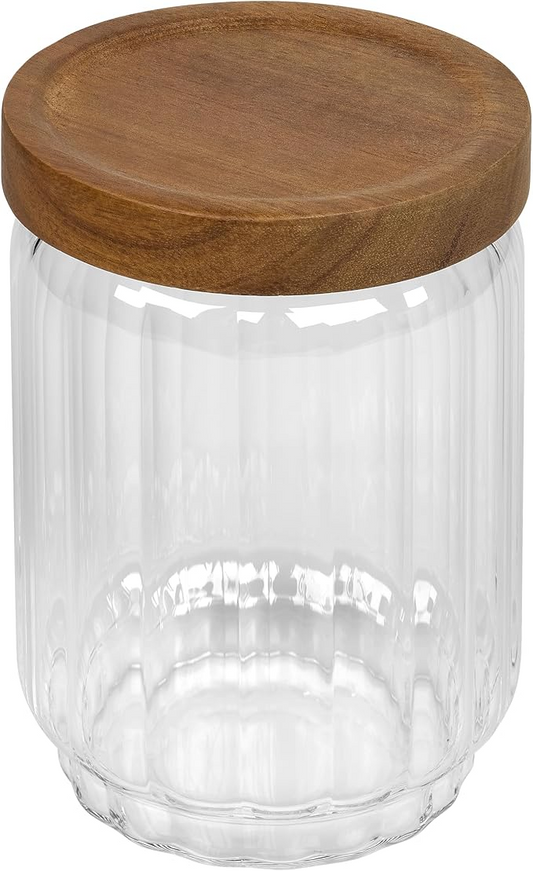 TALA RIBBED BOROSILICATE GLASS JAR WITH ACACIA LID 600ML