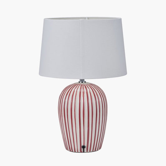 CANNES MULBERRY AND WHITE STRIPE CERAMIC TABLE LAMP
