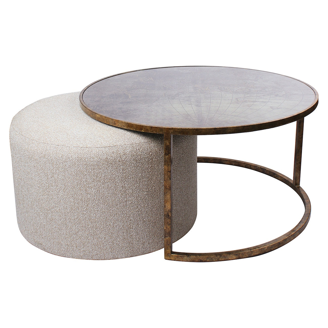 ATLAS COFFEE TABLE SND KNOTTED POUFFE