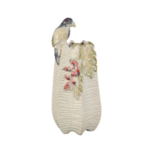 PTMD RIALEY CREAM CERAMIC ROUND VASE WITH PARROT