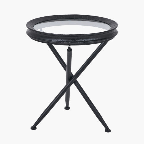 ELWOOD CLEAR GLASS AND BLACK FIR WOOD EFFECT SIDE TABLE