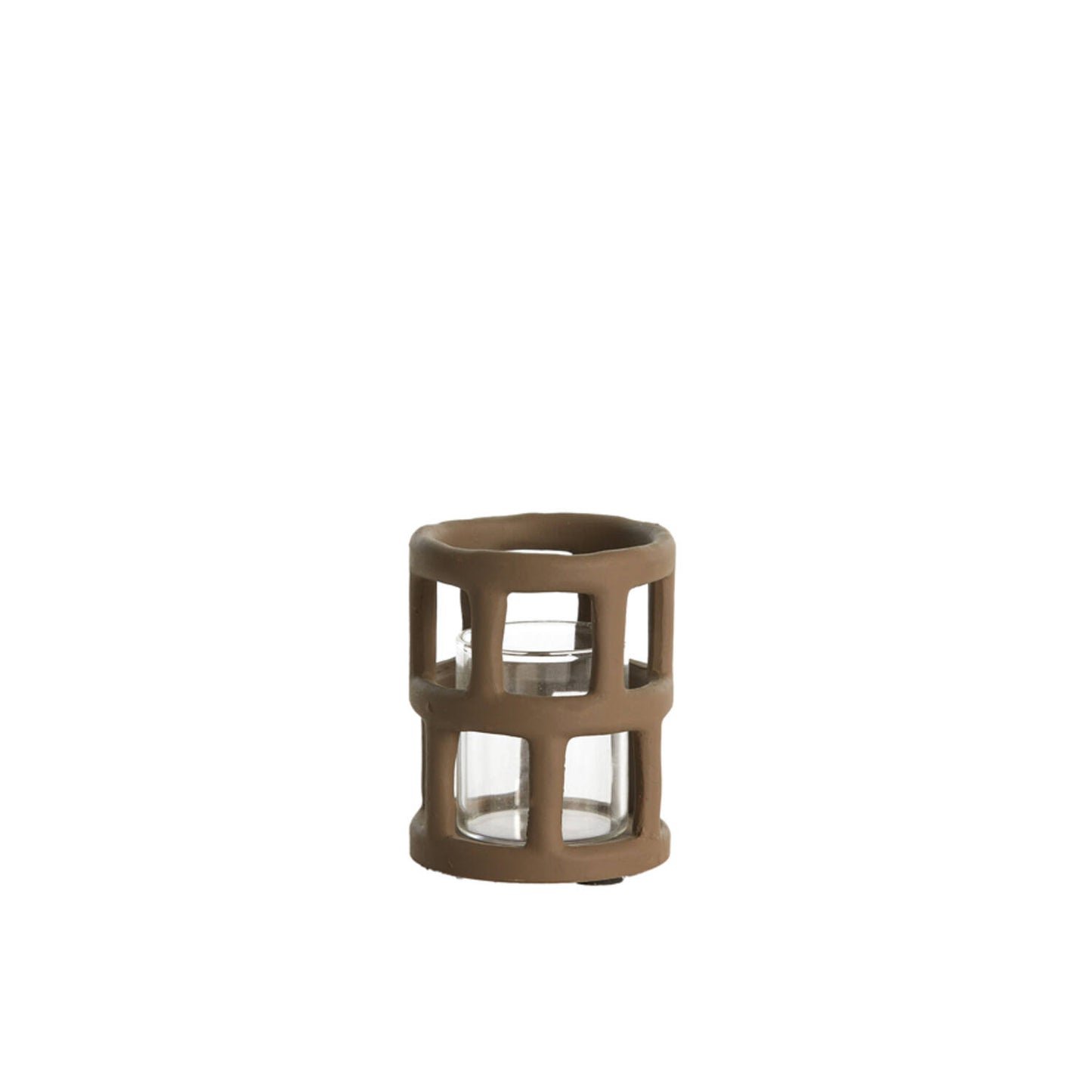 TEALIGHT 8.5*10CM ALIMOS DARK BROWN + GLASS