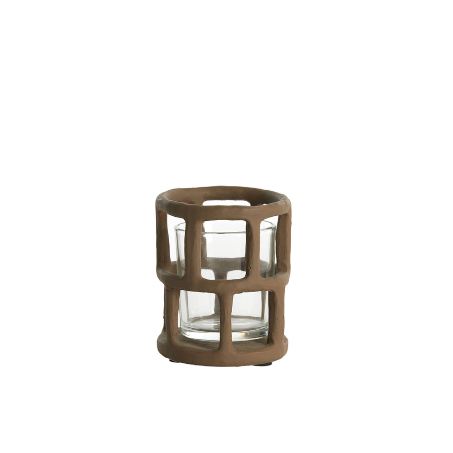 TEALIGHT 10*12CM ALIMOS DARK BROWN+GLASS