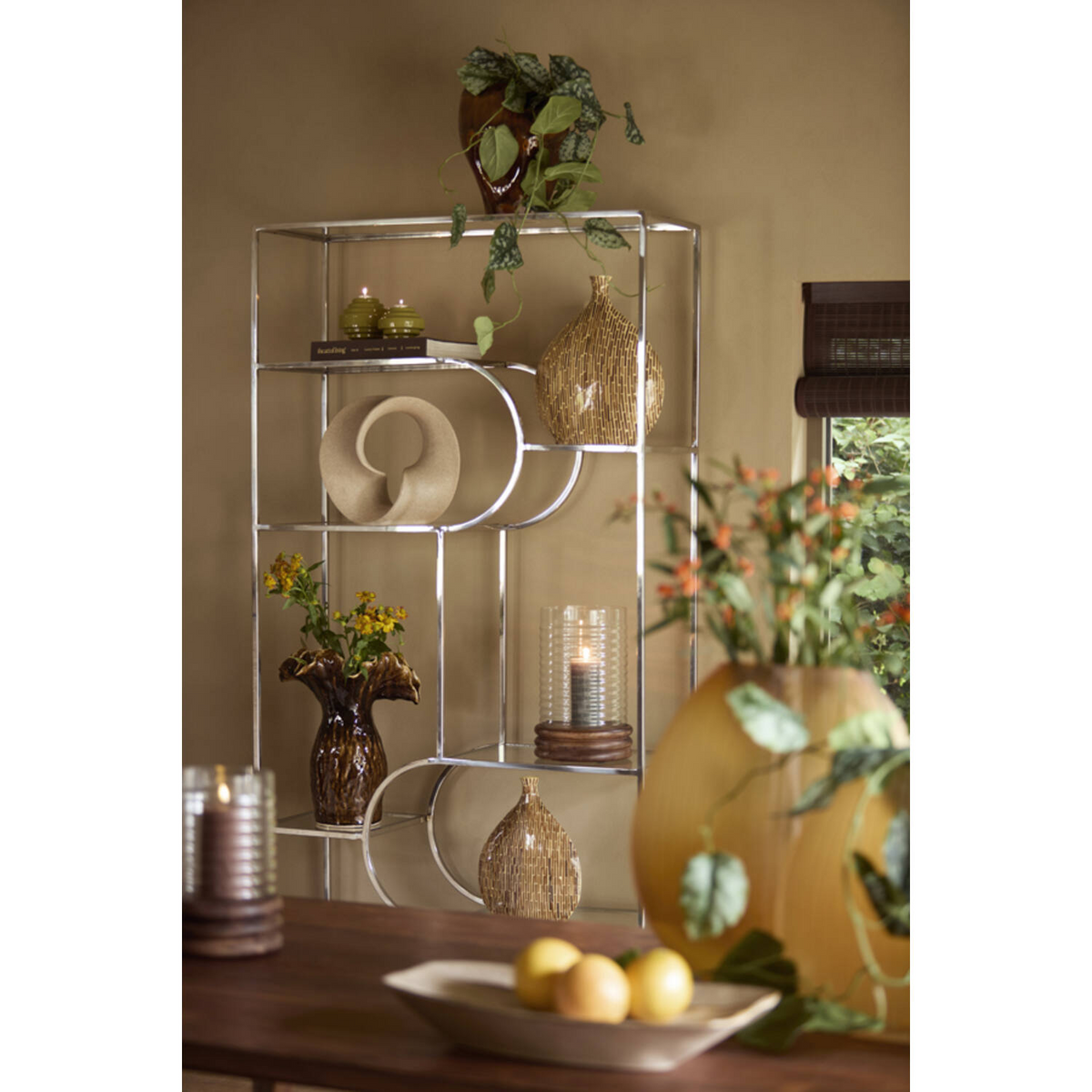 LIGHT & LIVING HURRICANE LAMP-MANGO WOOD AND GLASS