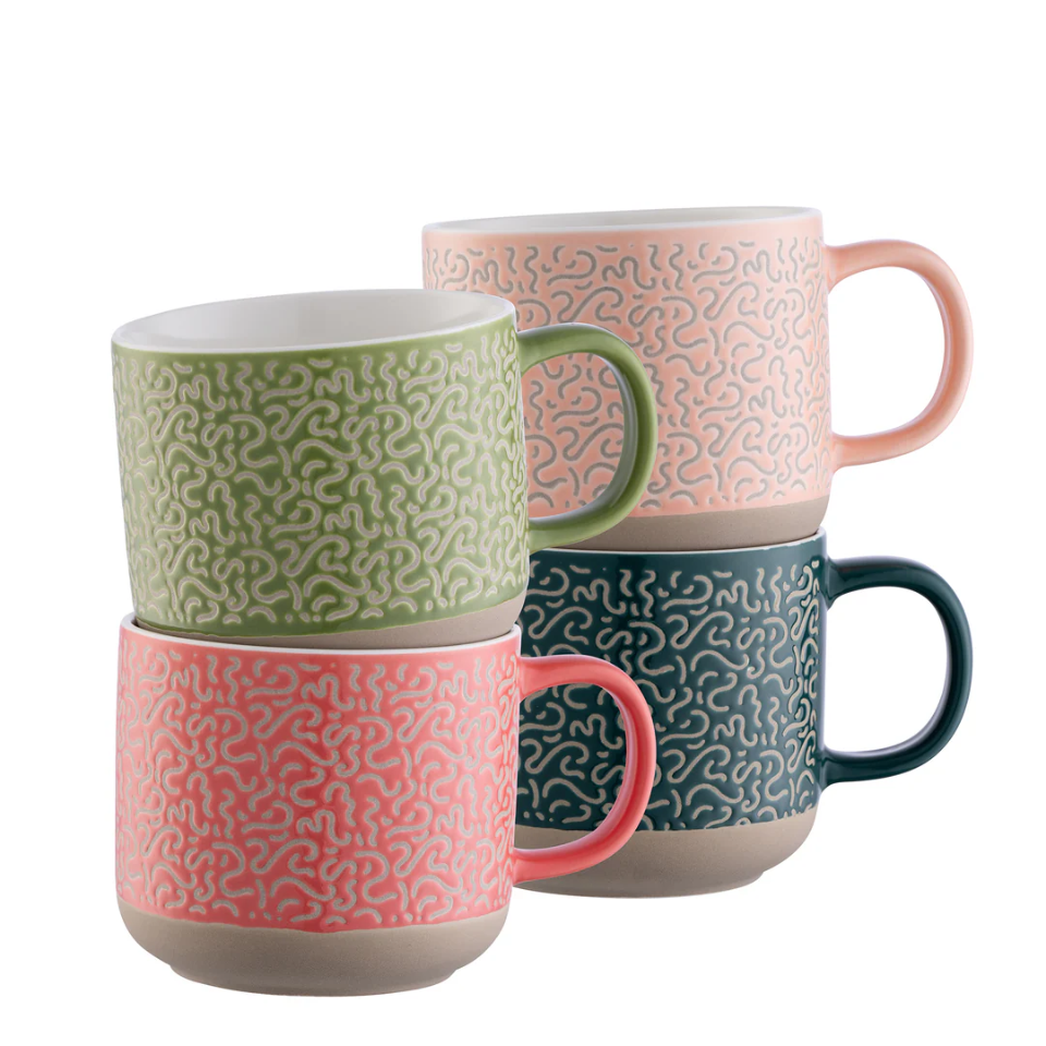 BELLEEK SQUIGGLE SET OF 4 MUGS