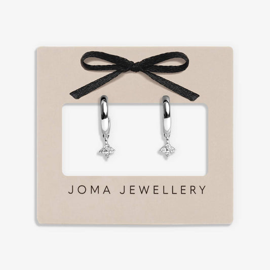LOVED BY YOU CZ CLOVER SILVER PLATED HOOP EARRINGS