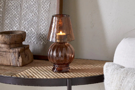 ADESOLA GLASS TEALIGHT HOLDER LAMP AMBER
