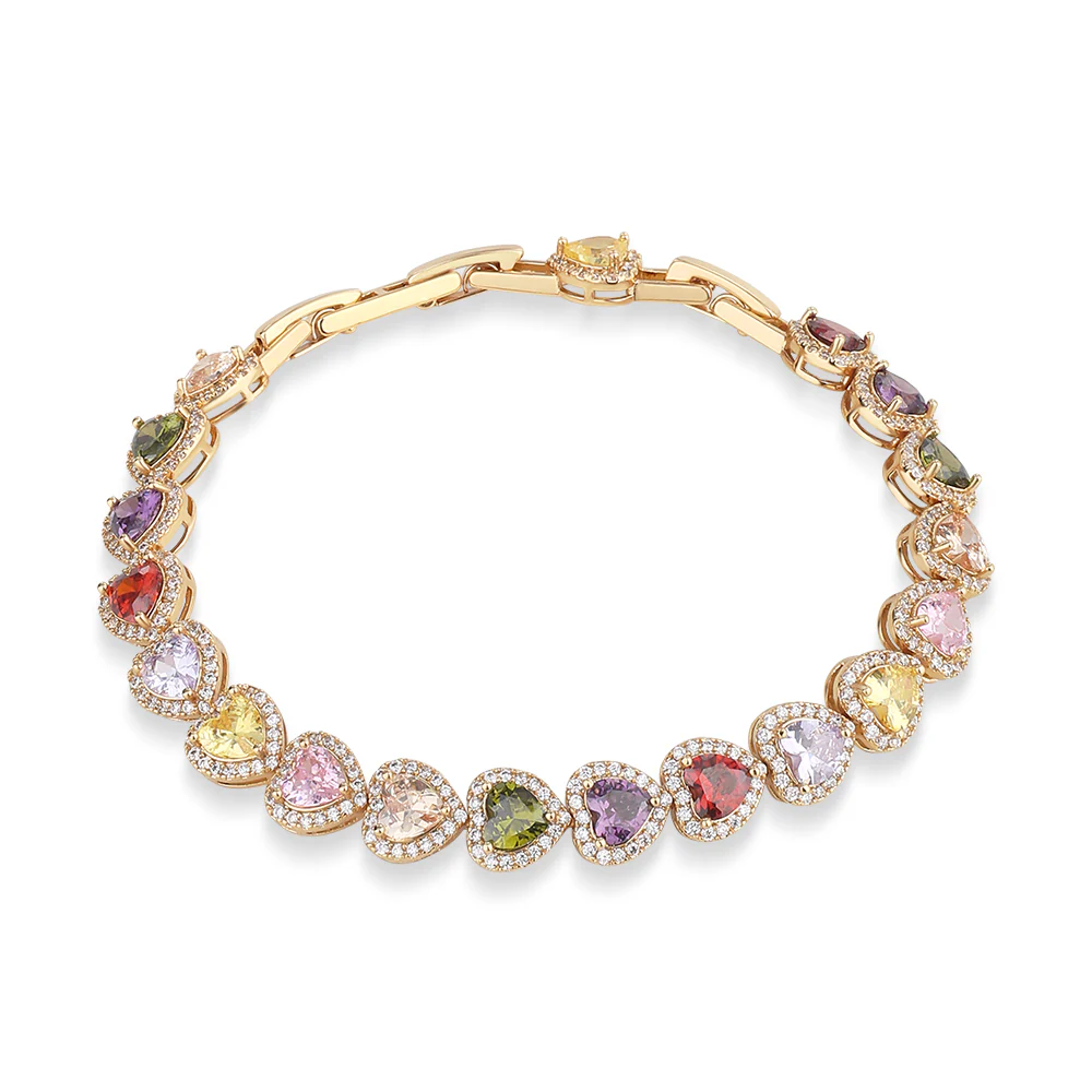 GOLD PLATED HEART COLOURED CZ BRACELET