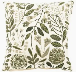 EMBROIDERED BOTANIQUE CUSHION OLIVE POLY FILL 43*43CM