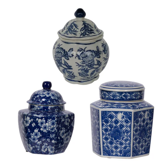 LEITH BLUE & WHITE JARS SET OF 3