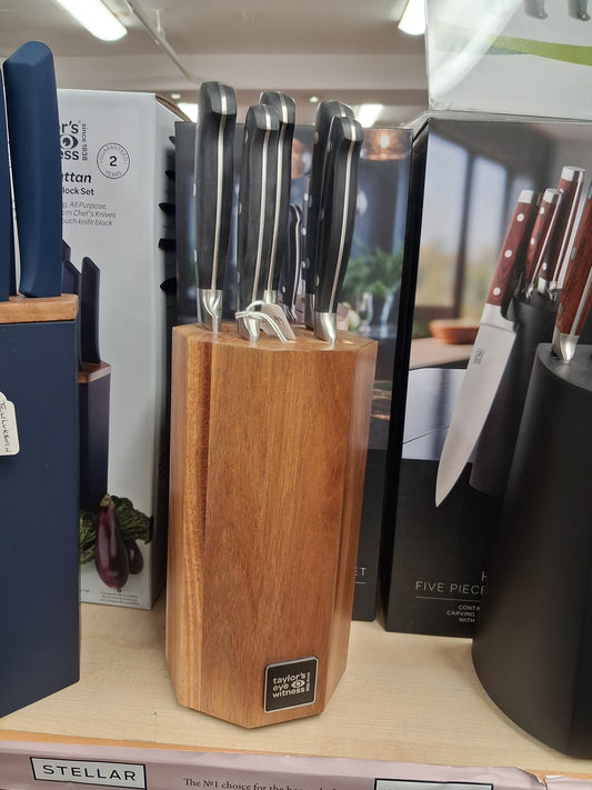 KESWICK OCTAGONAL KNIFE BLOCK SET ACACIA WOOD