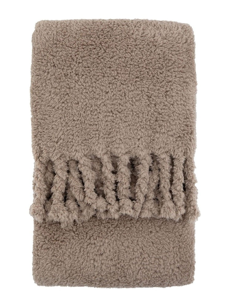 FRINGED TEDDY THROW TAUPE 1300*1700MM