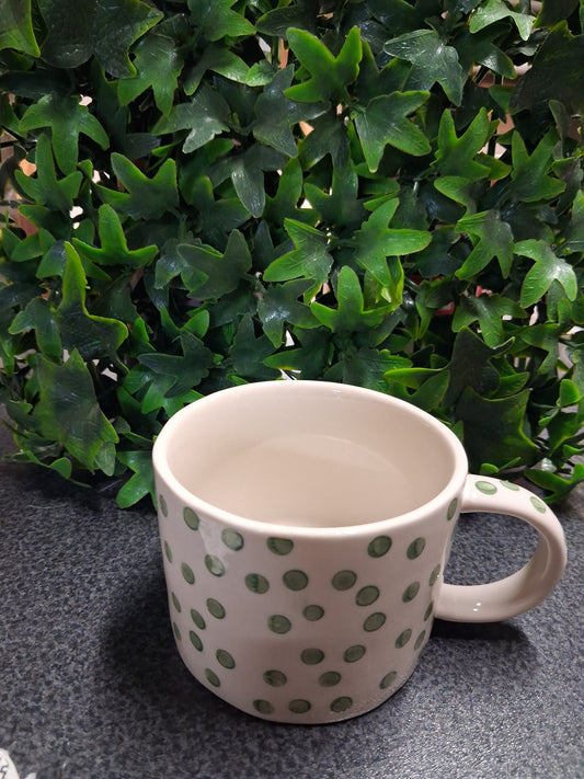 STONEWARE MUG-GREEN DOTS 7*13*9CM