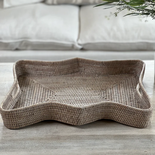 RATTAN SCALLOP RECT TRAY-LARGE SIZE