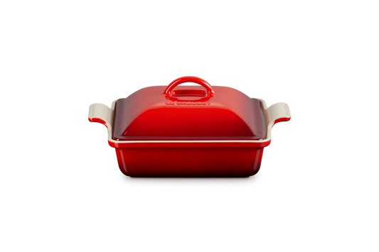 LE CREUSET 23CM HERITAGE SQUARE DISH WITH LID CERISE