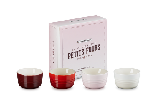 LE CREUSET STONEWARE PETITS FOURS SET OF 4 MINI RAMEKINS