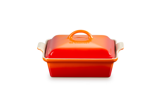 LE CREUSET 23CM HERITAGE SQUARE DISH WITH LID VOLCANIC