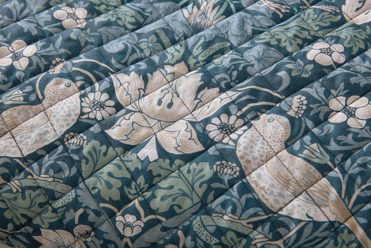 MIDNIGHT STRAWBERRY THIEF QUILTED BEDSPREAD