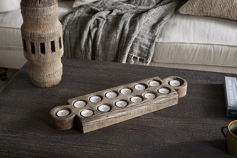 NKUKU MAKALA RECLAIMED WOOD TEALIGHT HOLDER NATURAL