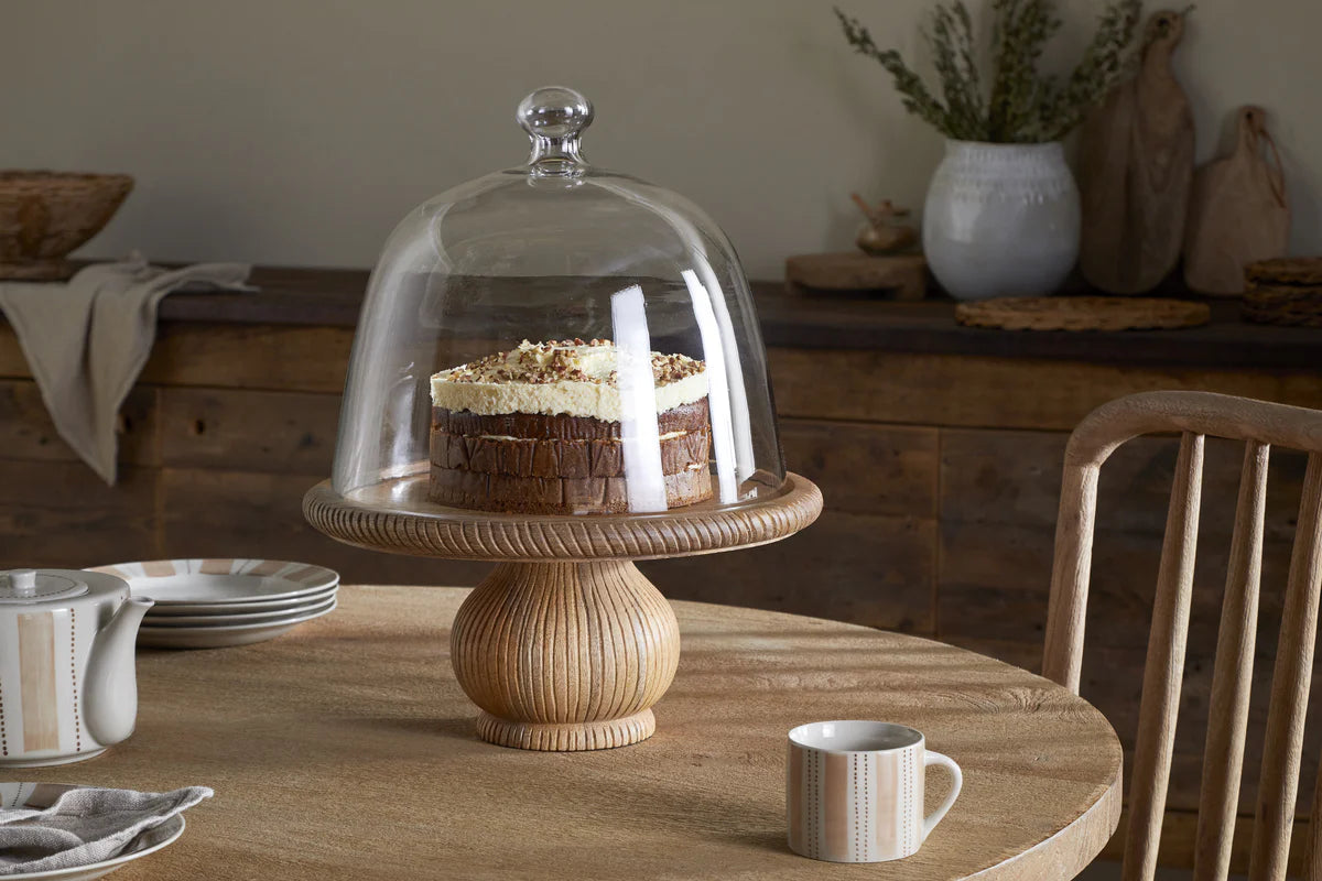NKUKU VIVAN GLASS CAKE STAND & DOME NATURAL