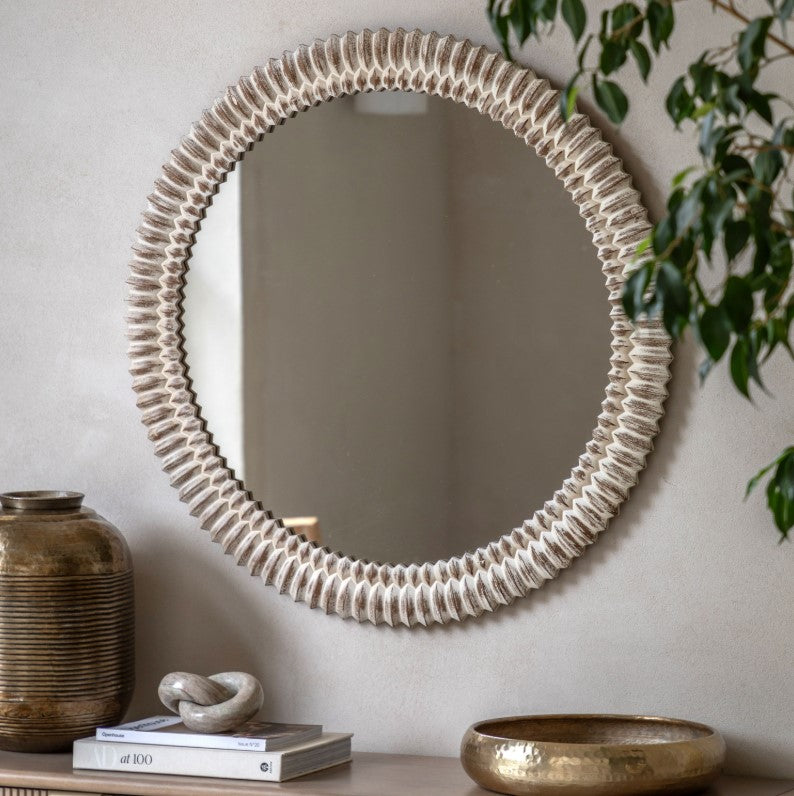 PIMLICO ROUND MIRROR WHITE WASH 900MM