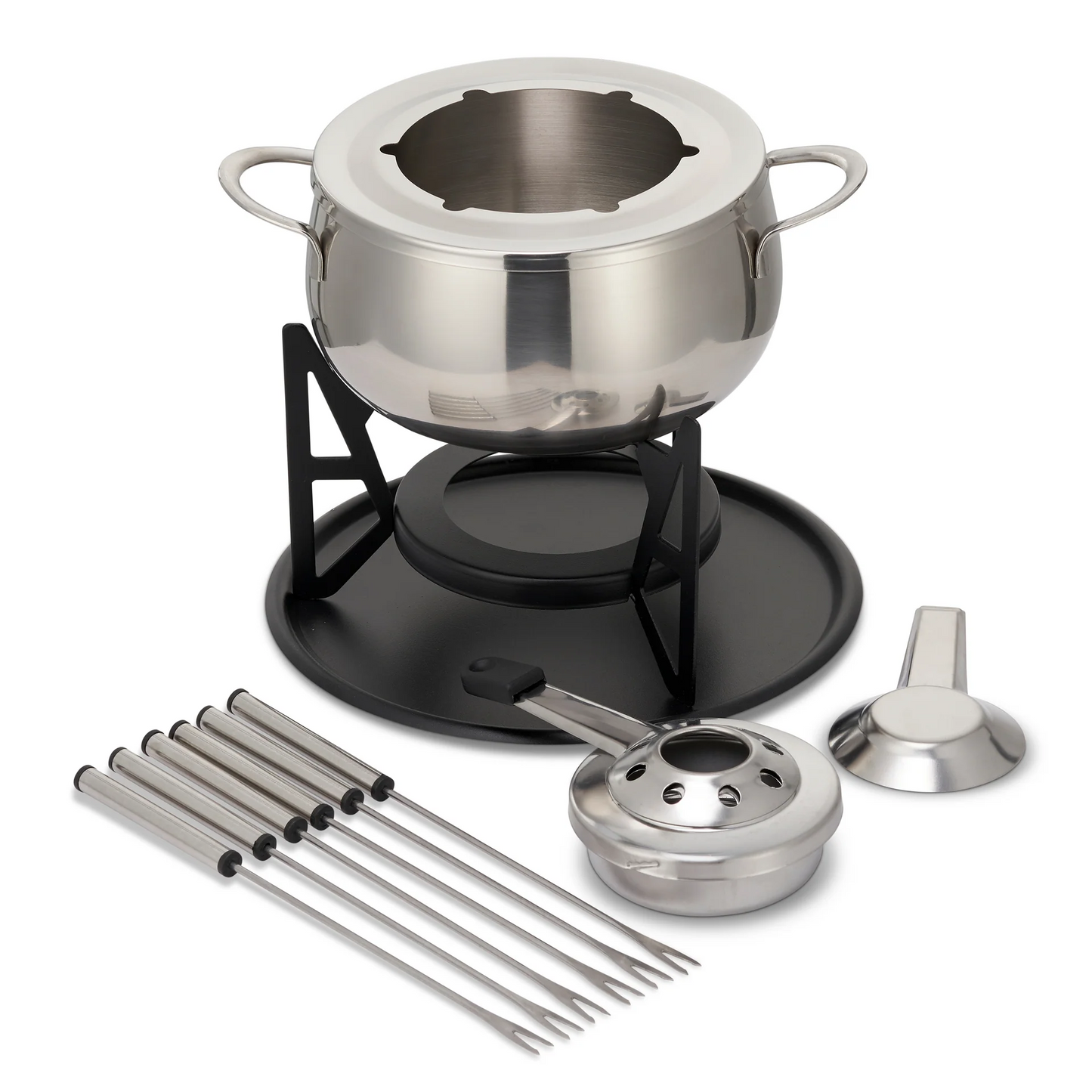 STAINLESS STEEL SILVER FONDUE SET