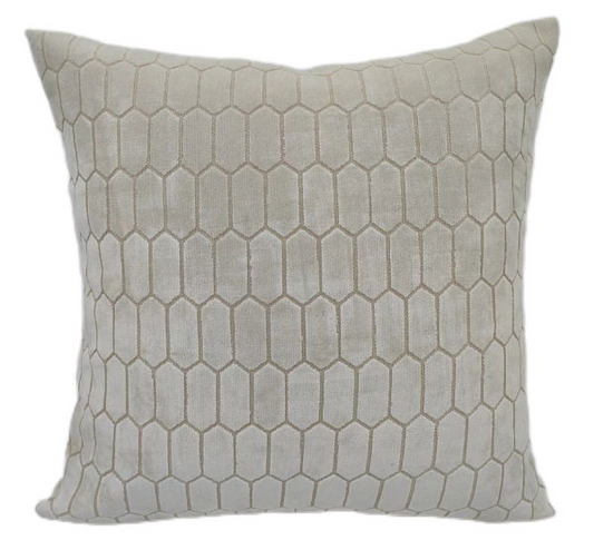MALINI CUT VELVET HILLS AND FLAT HONEYCOMBE CUSHION-IVORY