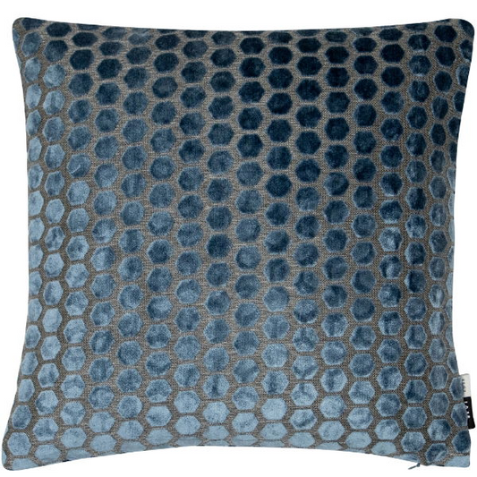 MALINI SMALL HEXAGONAL VELVET CUSHION-BLUE