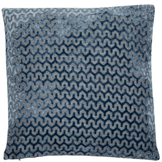 MALINI CUT VELVET WAVE CUSHION BLUE