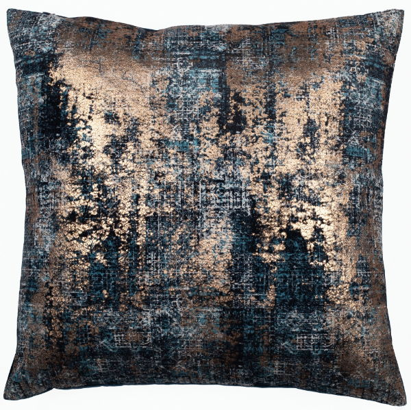 MALINI METALLIC GOLD FOIL ON VELVET CUSHION-TEAL