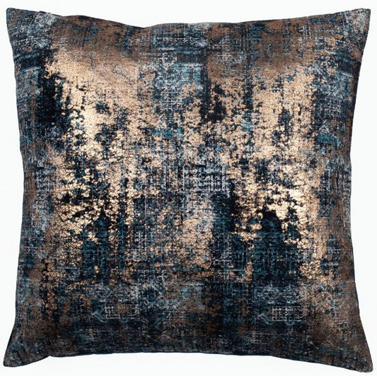 MALINI METALLIC GOLD FOIL ON VELVET CUSHION-TEAL