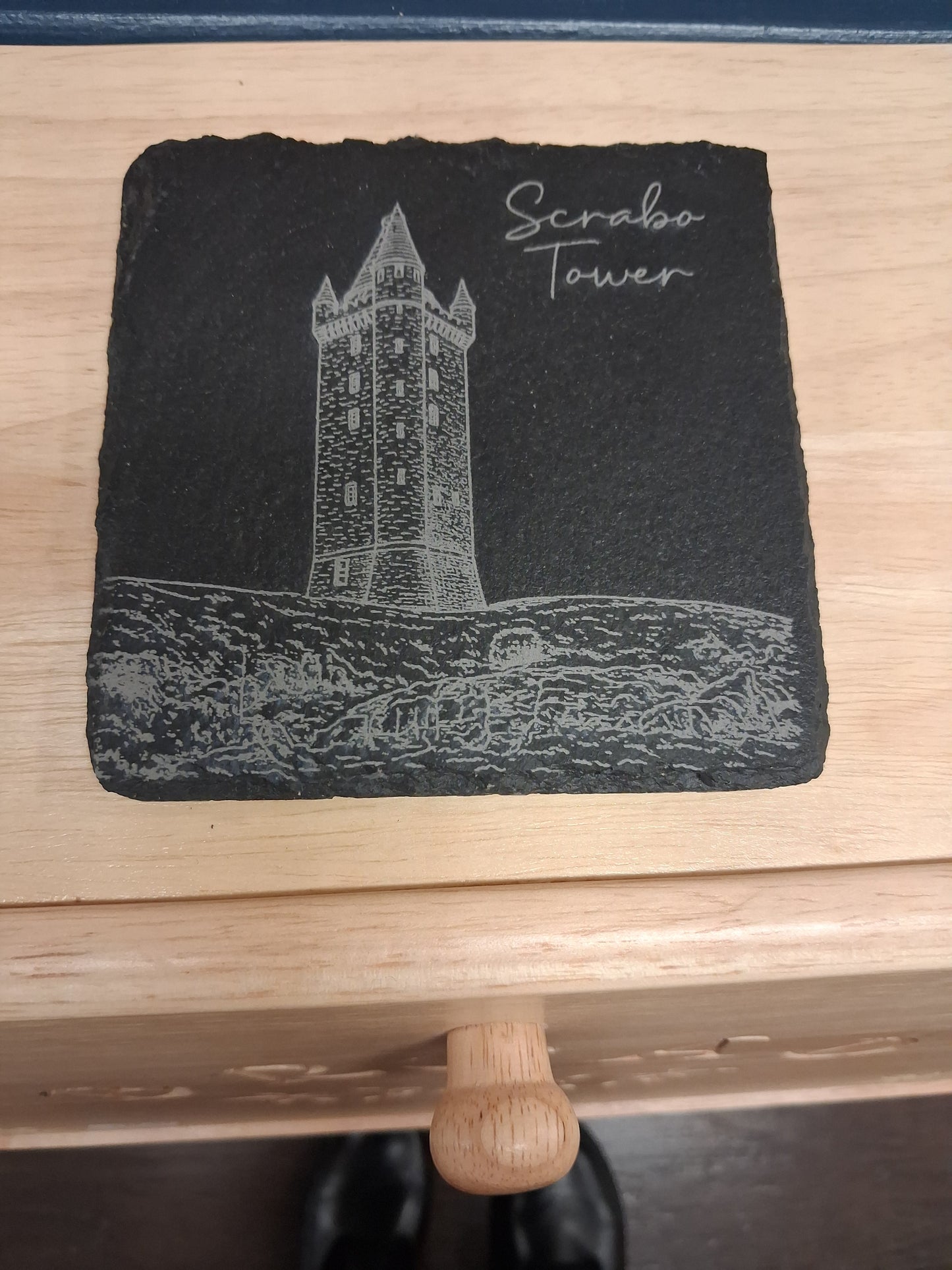 WARDENS BESPOKE 4 SLATE COASTERS SCRABO TOWER