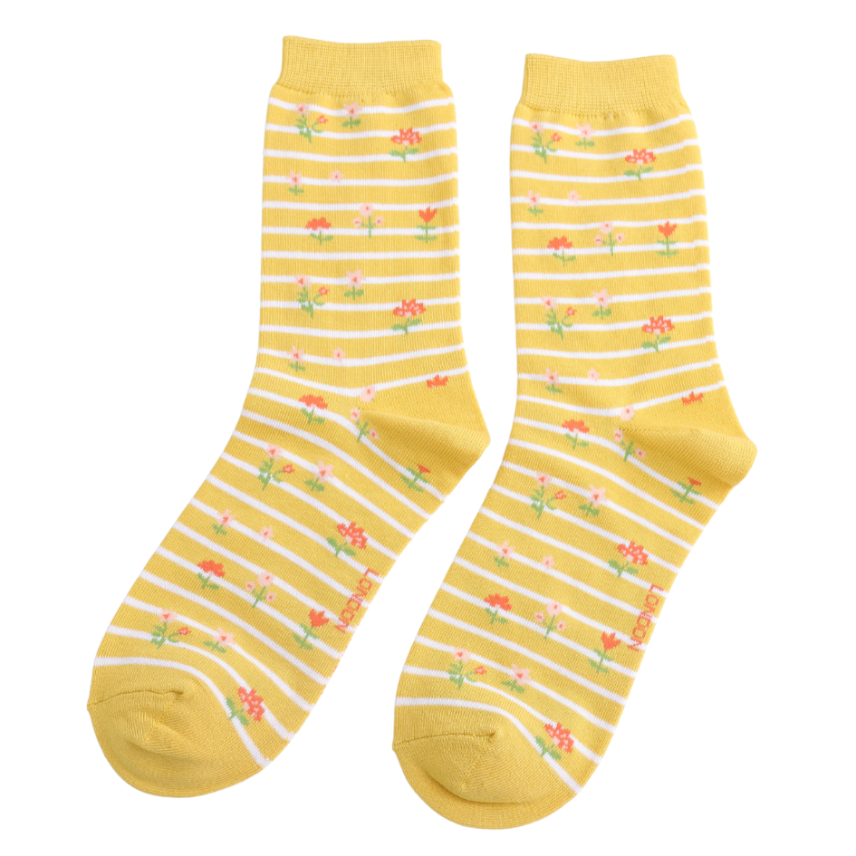 FLORAL STRIPES SOCKS YELLOW