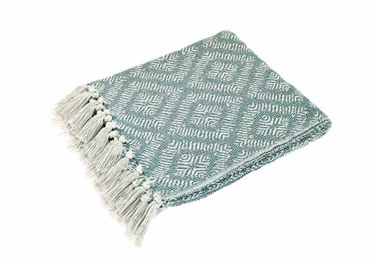 DIAMOND RECYCLED COTTON THROW SEA BLUE 127x152CM