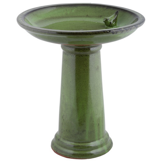 FALLEN FRUITS CERAMIC GREEN PEDESTAL BIRD BATH