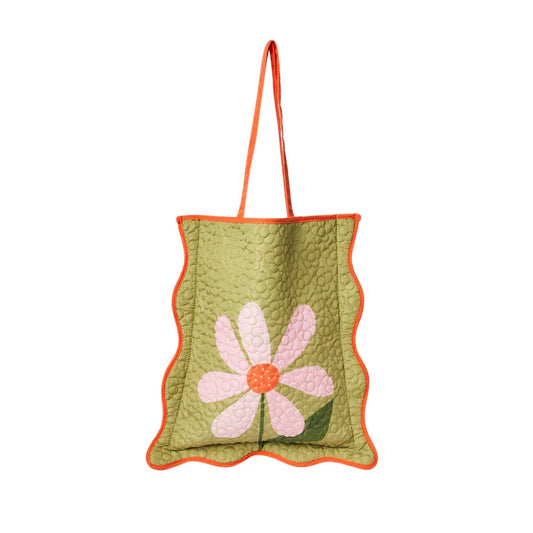 PINK DAISY QUILTED TOTE BAG