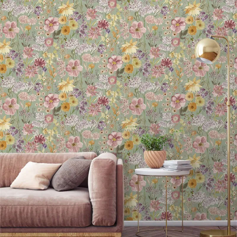 GRANDECO WILDFLOWERS FLORAL SAGE/MULTI WALLPAPER